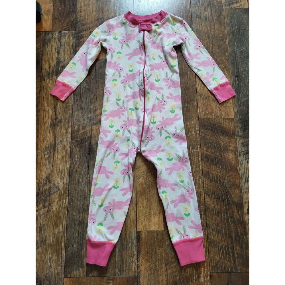 Hanna Andersson Size 90 / 3T Girls PJs Long Sleeve Sleeper Pink Rabbit Pajamas